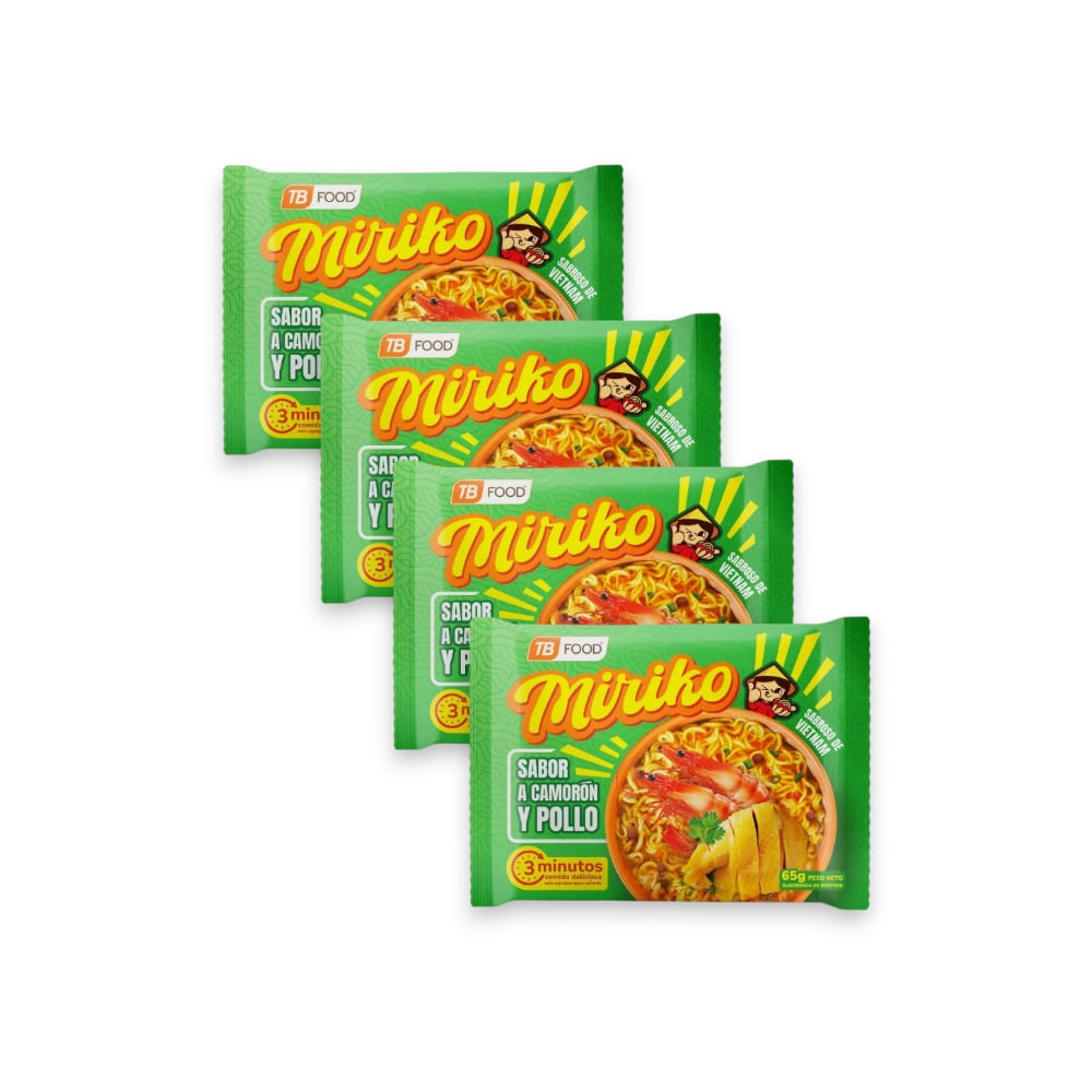 Sopa instantánea de fideos sabor a camarón y pollo Miriko (4 x 65 g / 2.29 oz) - Imagen 1