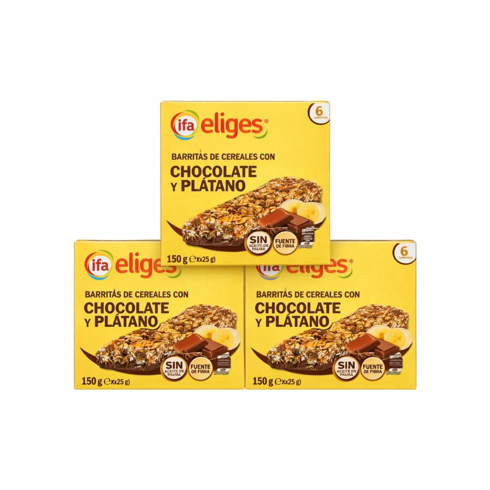Barritas de cereales con chocolate y plátano IFA Eliges (3 x 150 g / 5.29 oz) - Imagen 1