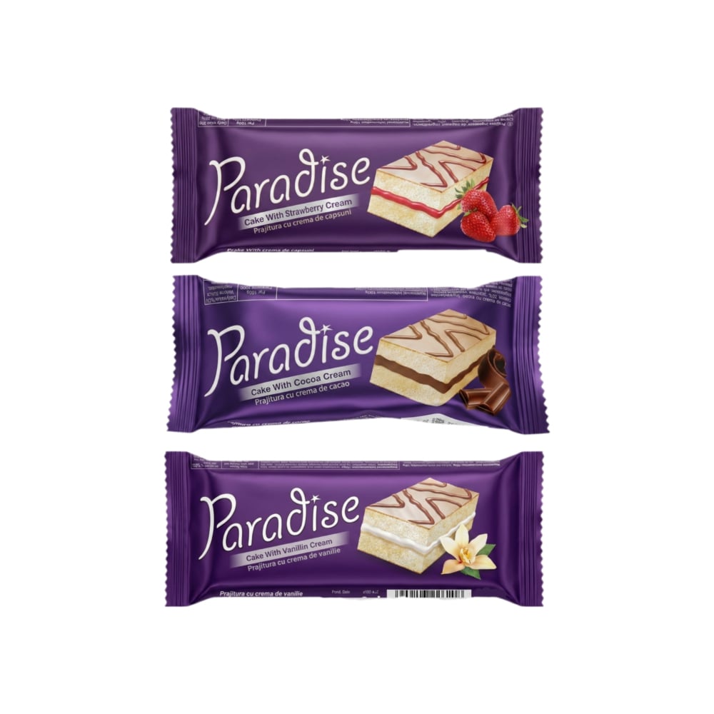 Pastelitos Paradise Simsek rellenos de crema de vainilla, fresa y chocolate con cobertura de chocolate blanco - Imagen 1