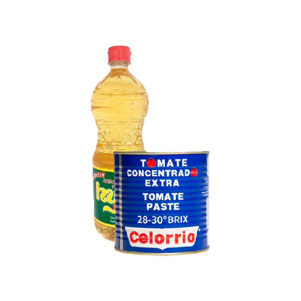 Aceite de soya puro Hysa (1 L) + Pasta de tomate concentrado extra Celorrio (800 g / 28.22 oz) - Imagen 1