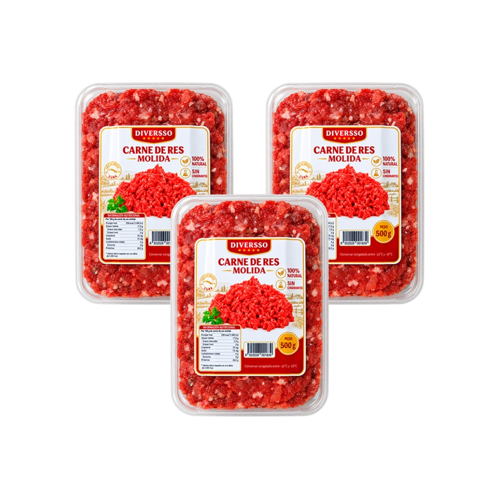 Carne de res molida Diversso (3 x 500 g / 1.1 lb) - Imagen 1