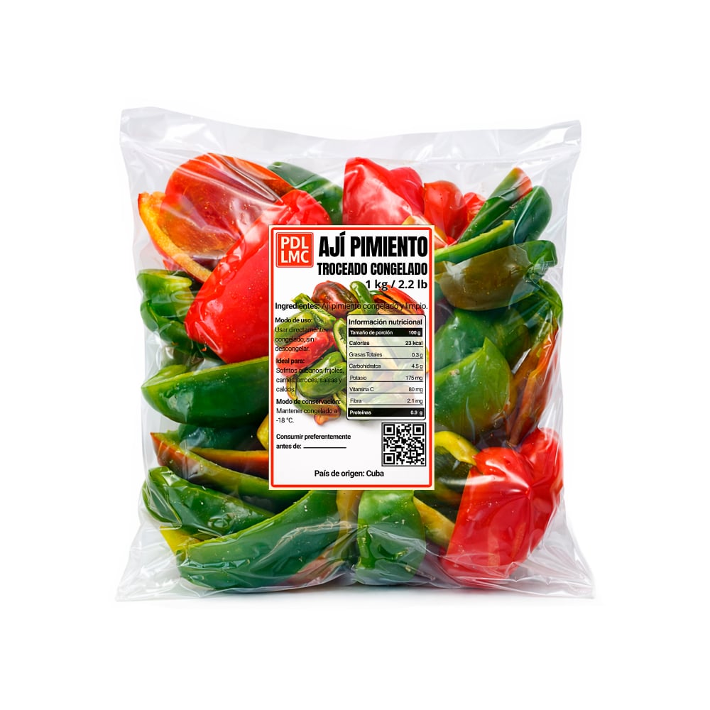 Ají pimiento troceado congelado PDL LMC (1 kg / 2.2 lb) - Imagen 1