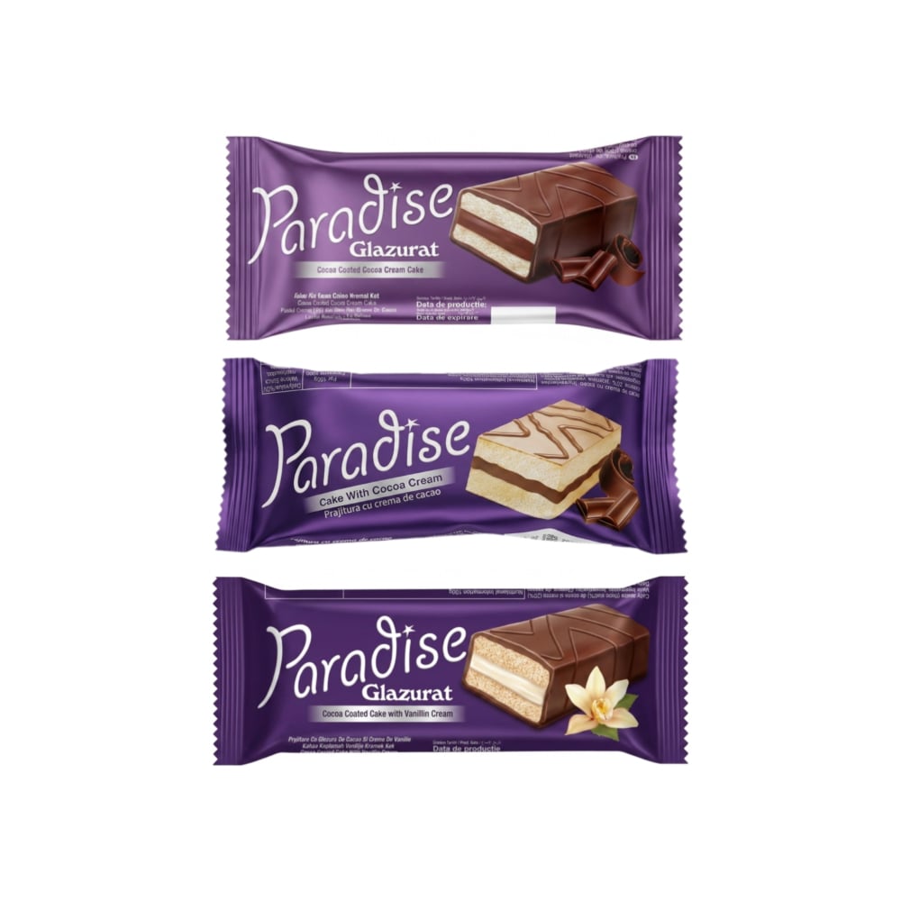 Pastelitos Paradise Simsek rellenos de crema de chocolate con cobertura de chocolate y chocolate blanco y relleno de crema de vainilla con cobertura de chocolate - Imagen 1