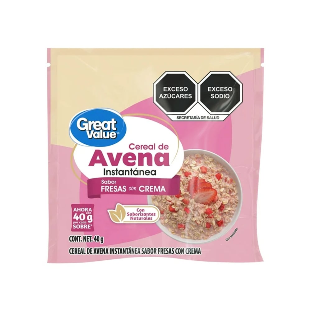 Cereal de avena instantánea sabor fresa con crema Great Value (40 g / 1.41 oz) - Imagen 1