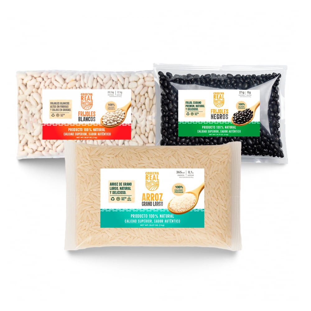 Combo de granos selectos Cosecha Real #23: Arroz de grano largo + Frijoles blancos + Frijoles negros - Imagen 1