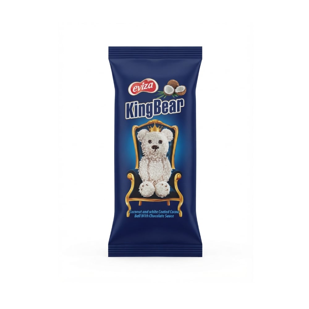 Pastel de chocolate en forma de oso subierto con chocolate blanco y coco KingBear Eviza (40 g / 1.41 oz) - Imagen 1