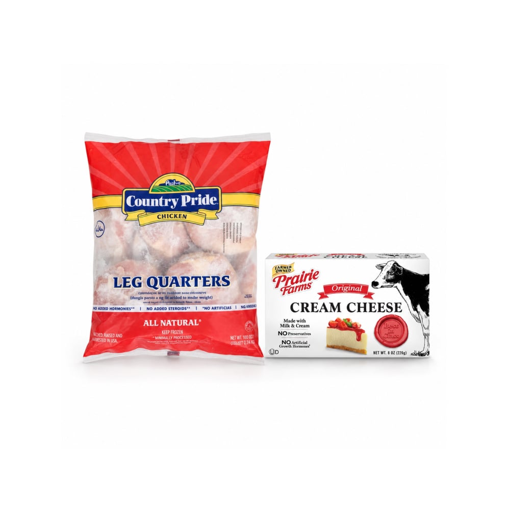 Cuartos traseros  pollo Country Pride (4.54 kg / 10 lb)+Queso crema Prairie Farms (226 g / 8 oz) - Imagen 1