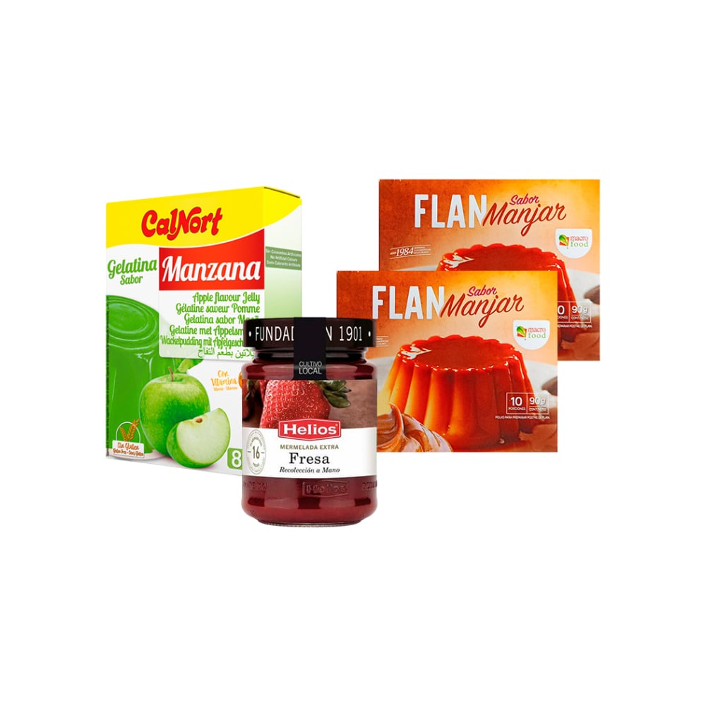 Combo: Flan sabor manjar + Mermelada extra de fresa + Gelatina manzana - Imagen 1
