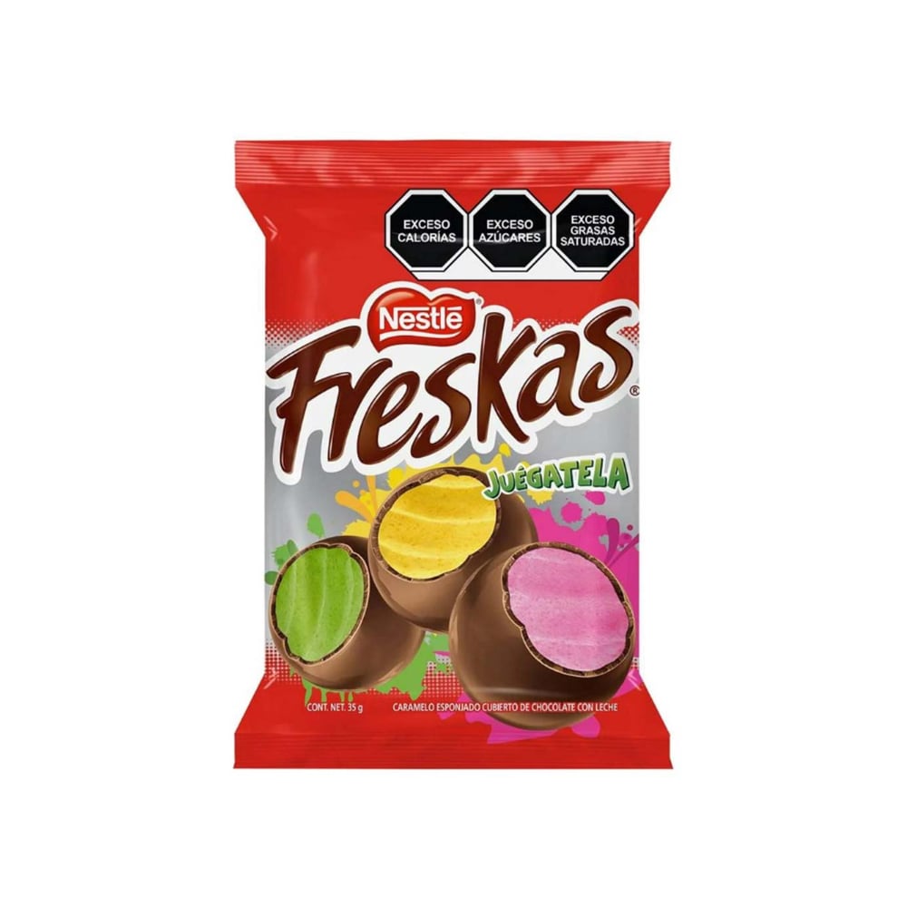 Caramelo esponjado cubierto de chocolate con leche Juegatela Freskas Nestlé (35 g / 1.23 oz) - Imagen 1