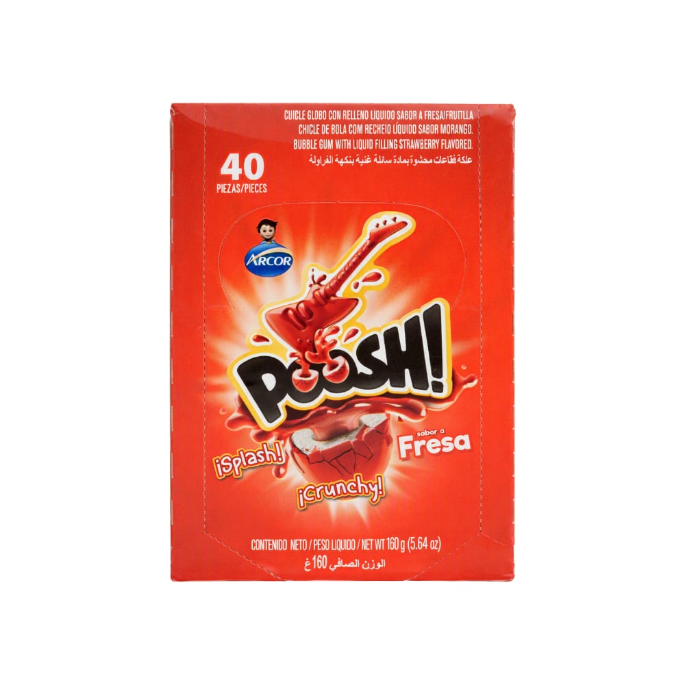 Chicle globo con relleno líquido sabor a fresa Poosh Arcor (160 g / 5.64 oz) - Imagen 1