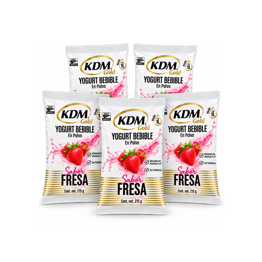 Yogurt bebible en polvo sabor fresa KDM Gold (5 x 215 g / 7.58 oz) - Imagen 1