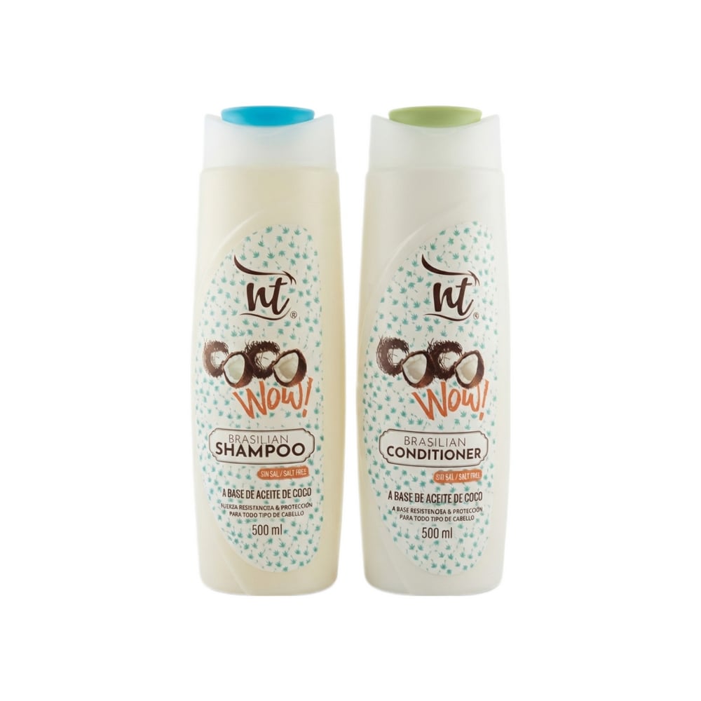 Juego de champú y acondicionador brasileño de coco sin sal NT (2 x 500 ml) - Imagen 1