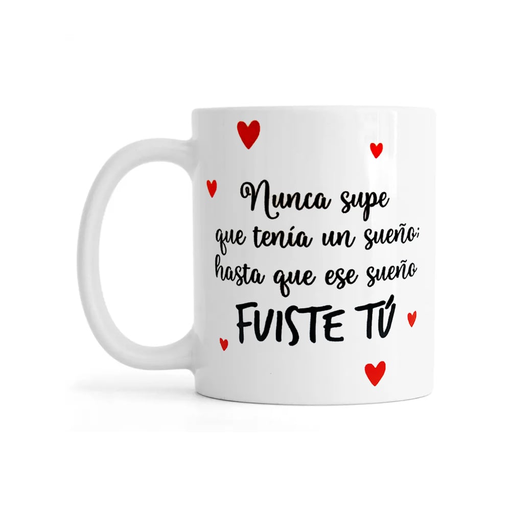 Jarra blanca de cerámica con asa redonda y diseño impreso "Fuiste tú" 330 ml Échale - Imagen 1