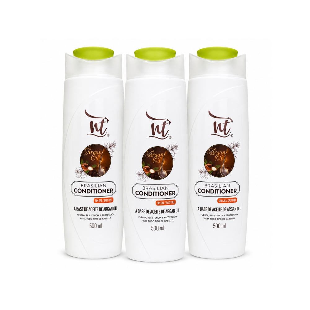 Acondicionador sin sal a base de aceite de argán Brazilian Wow NT (3 x 500 ml / 17.6 fl.oz) - Imagen 1