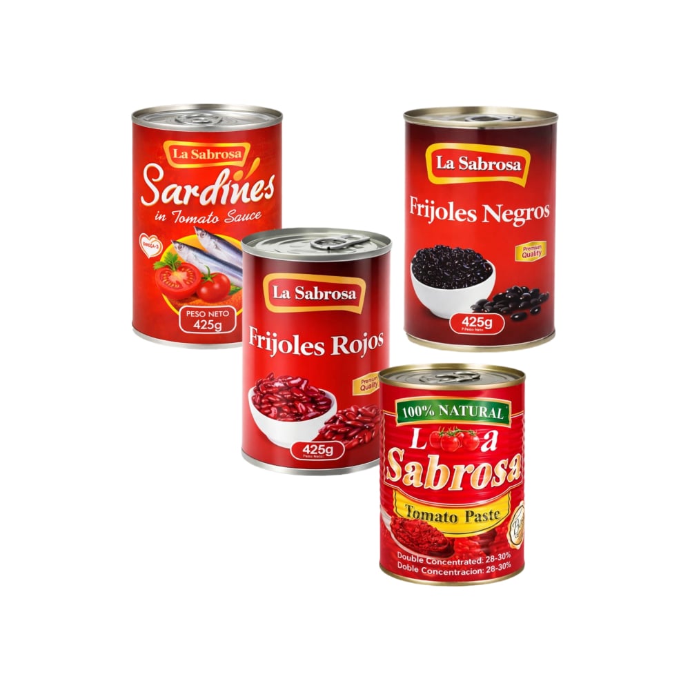 Frijoles rojos enlatados + Sardinas en salsa de tomate + Pasta de tomate + Frijoles negros enlatados - Imagen 1