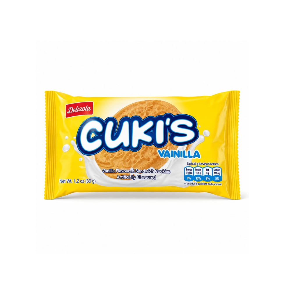 Galletas tipo sándwich con relleno sabor vainilla Cuki´s Delizola (36 g / 1.27 oz) - Imagen 1