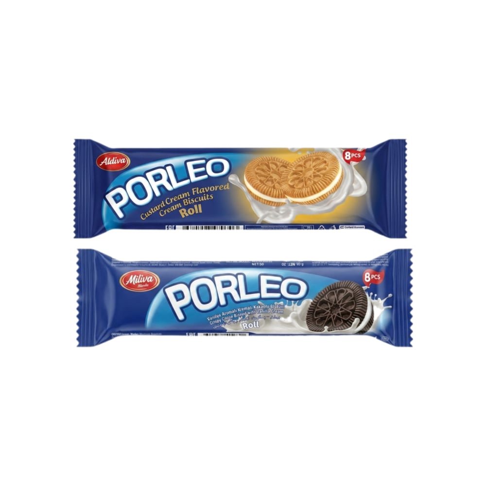 Galletas Porleo X2: Galleta de vainilla con crema de vainilla + Galleta de chocolate con crema de vainilla - Imagen 1