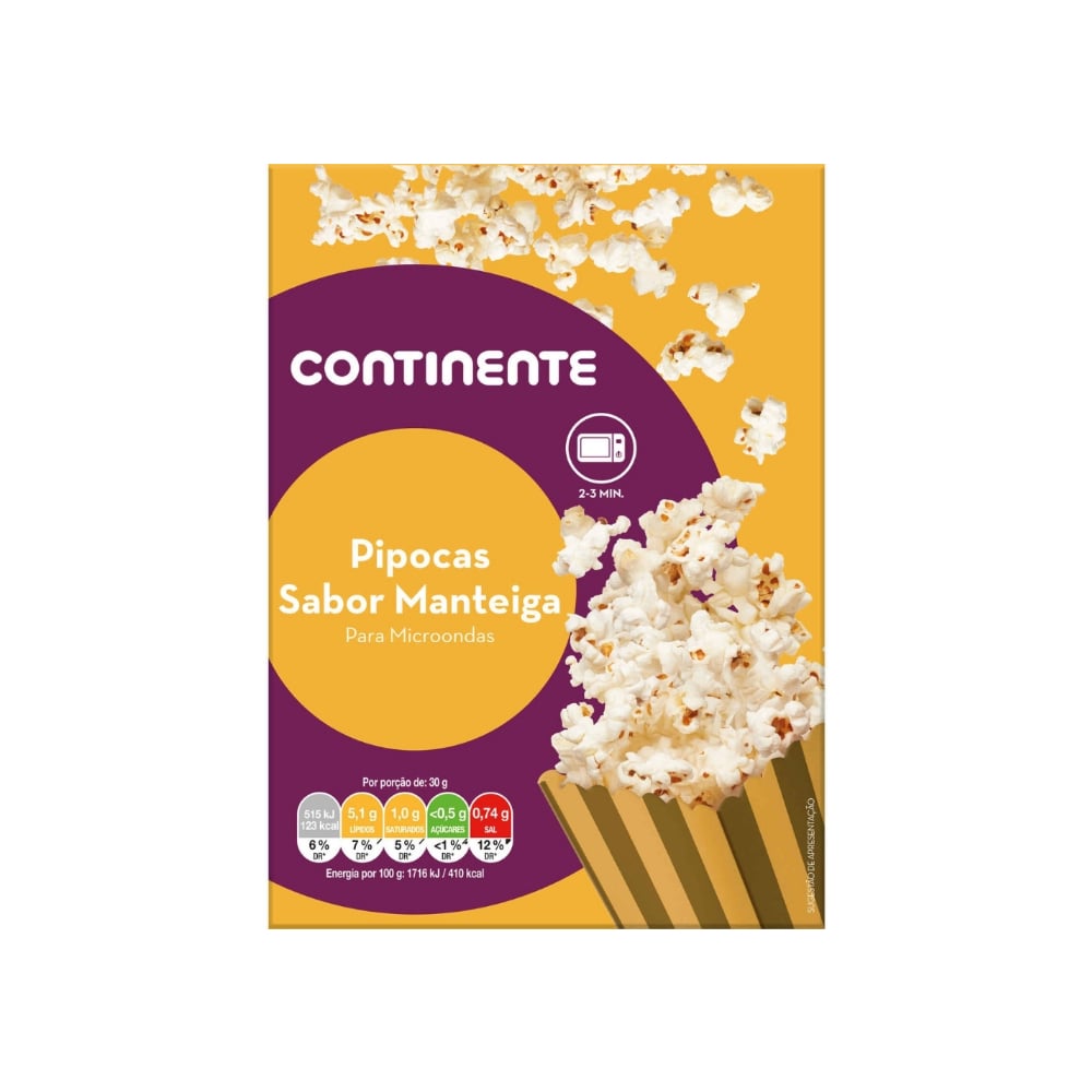 Palomitas de maíz con mantequilla para microondas Continente (3 x 90 g / 3.17 oz) - Imagen 1
