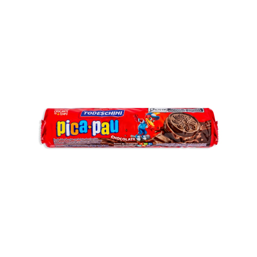 Galletas de chocolate con relleno sabor a chocolate Pica Pau Todeschini (115 g / 4.06 oz) - Imagen 1