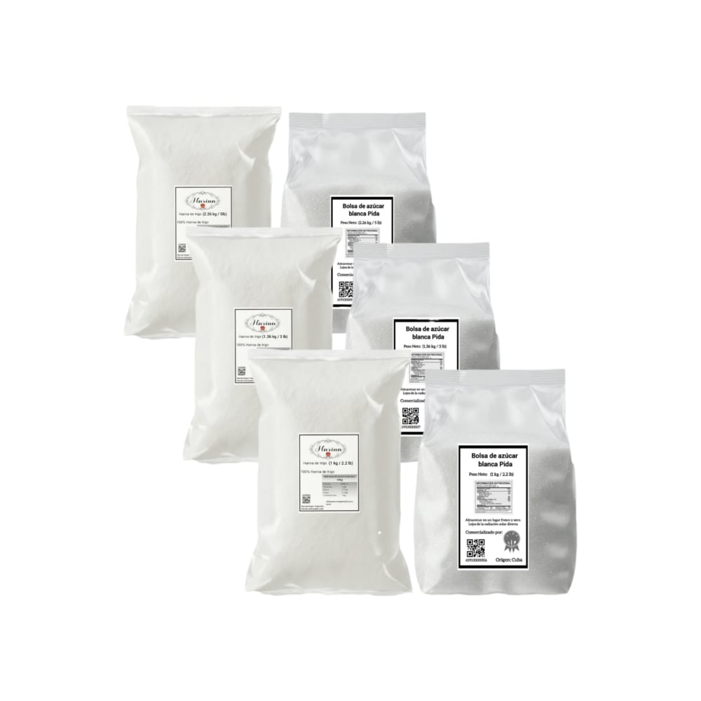 3 Harina de trigo Pida (1 kg + 3 lb + 5 lb) + 3 Azúcar blanca Pida (1 kg + 3 lb + 5 lb) - Imagen 1