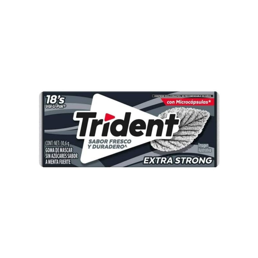 Goma de mascar sin azúcar sabor menta fuerte Trident (30.6 g / 1.07 oz) - Imagen 1