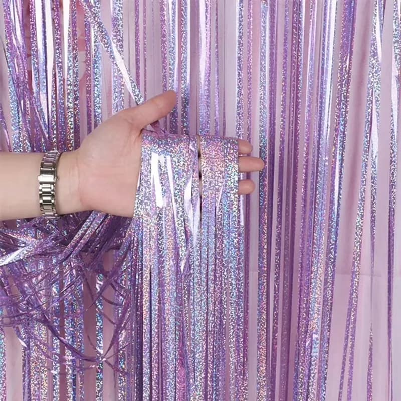 Cortina de flecos morado metálico