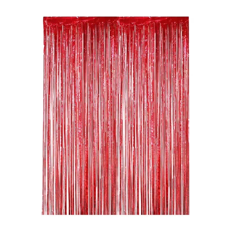 Cortina de flecos rojo metálico