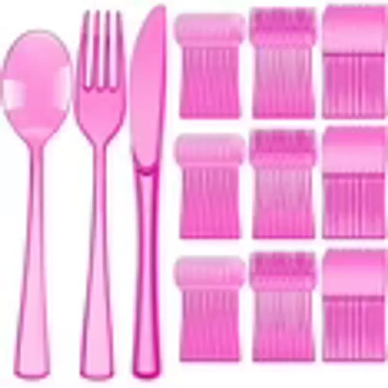Set de cubiertos desechables rosado 48 piezas