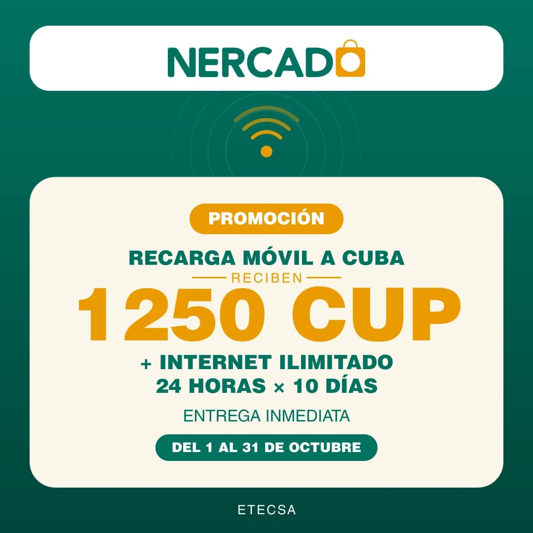 Reciben 1250 CUP + Internet ILIMITADO 24 horas x 10 días