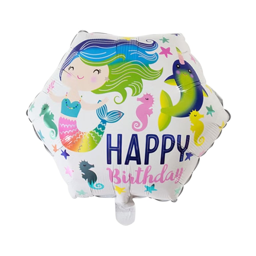 Globo hexagonal con cartel de Happy birthday y diseño de sirenita Ballon (18 pulgadas) - Imagen 1