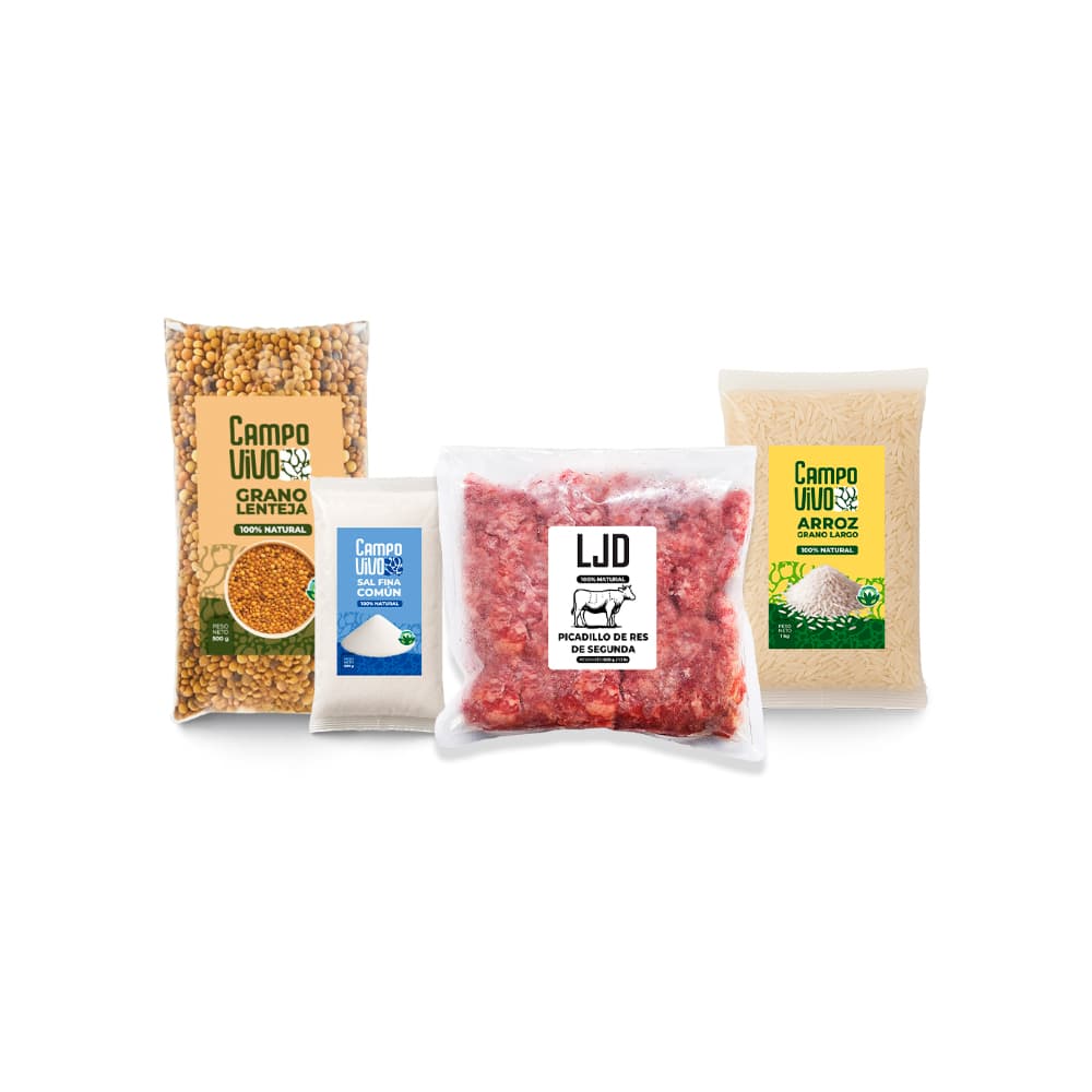 Combo Campo Vivo: Arroz de grano largo + Picadillo de res de segunda LJD + Lentejas + Sal fina común - Imagen 1
