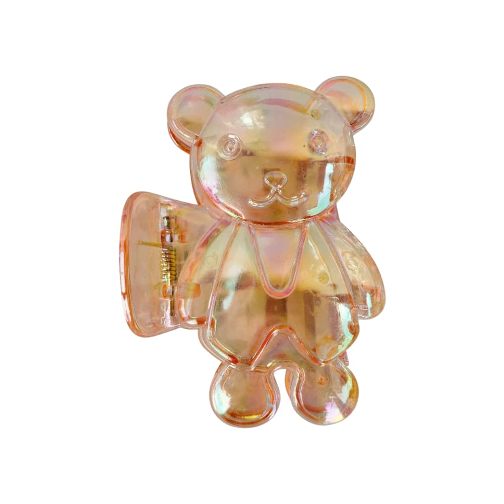 Gancho con figura de oso naranja transparente con acabado tornasolado para el cabello Tiara - Imagen 1