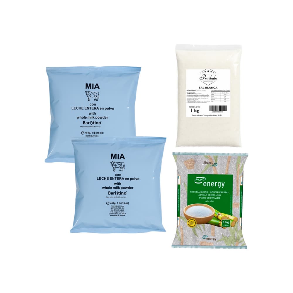 Leche entera en polvo Mia + Sal blanca Pruébalo + Azúcar blanca Energy - Imagen 1