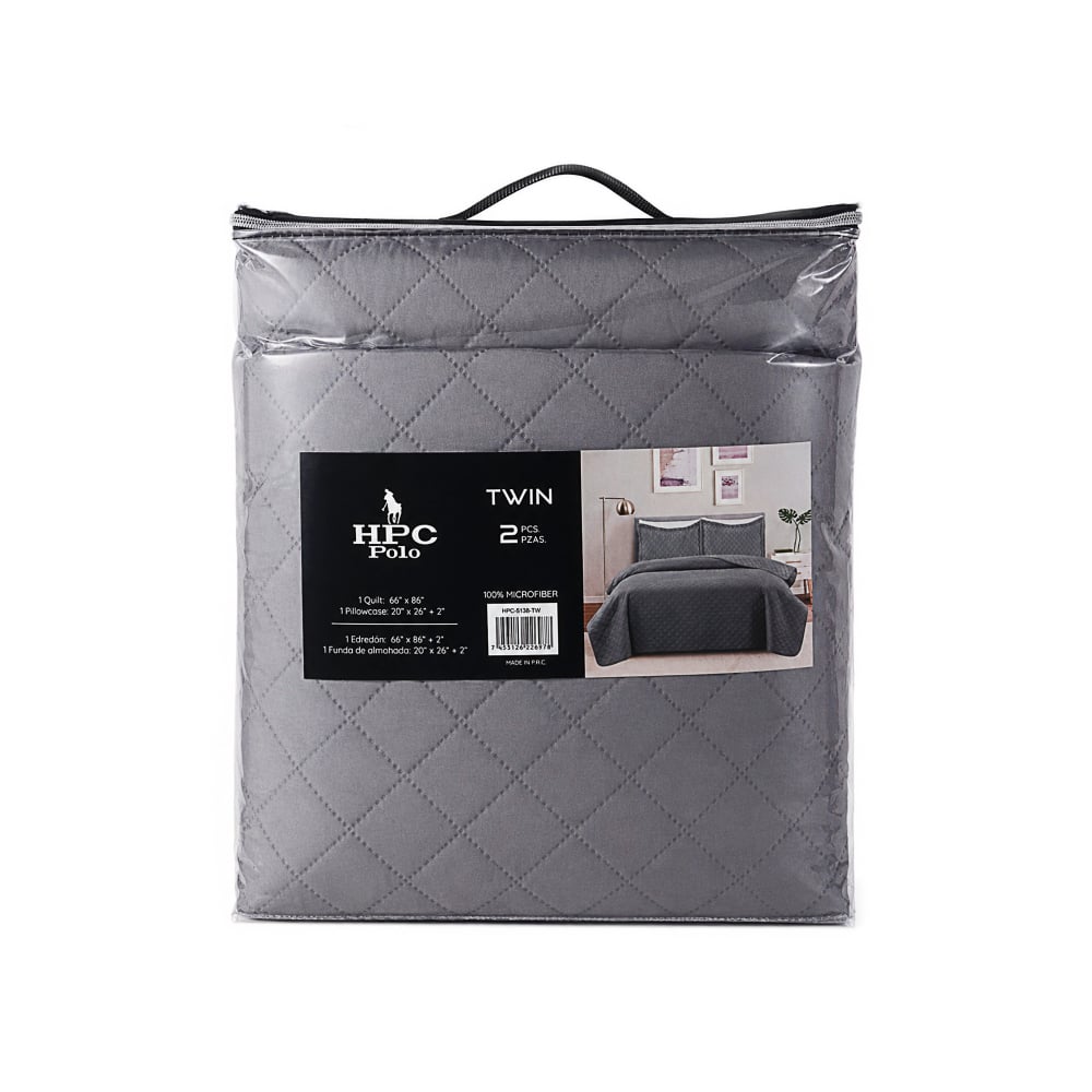 Juego de edredón individual de 2 piezas de color gris oscuro HPC Polo - Imagen 1