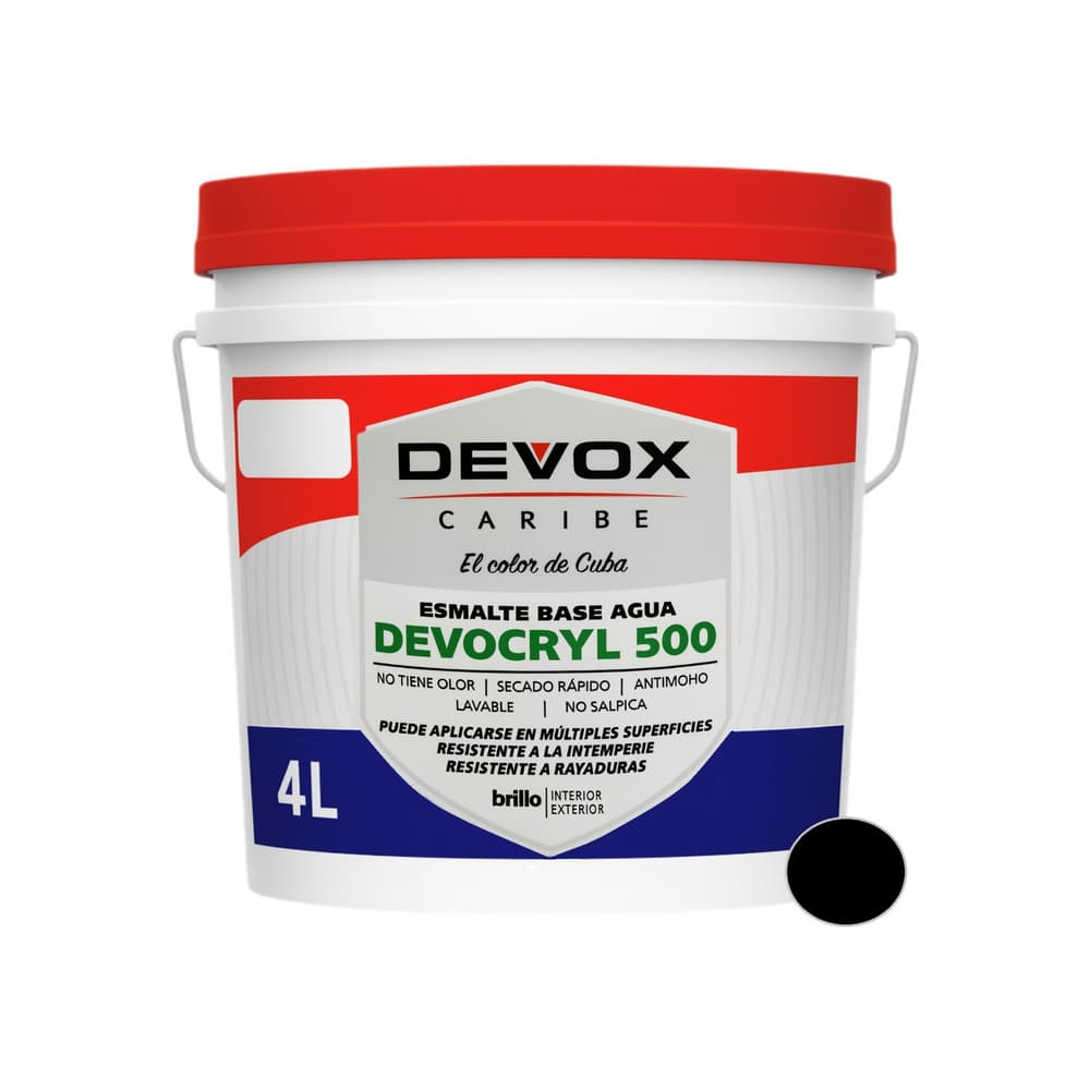 Pintura esmalte acrílico para interior y exterior color negro Devox Caribe Devocryl 500 (4 L) - Imagen 1