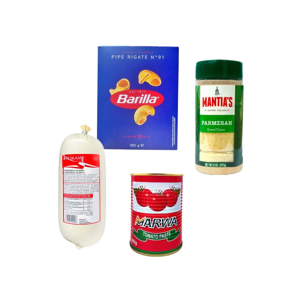 Pasta pipe rigate No. 91 + Pasta de tomate + Mortadella clásica + Queso parmesano - Imagen 1