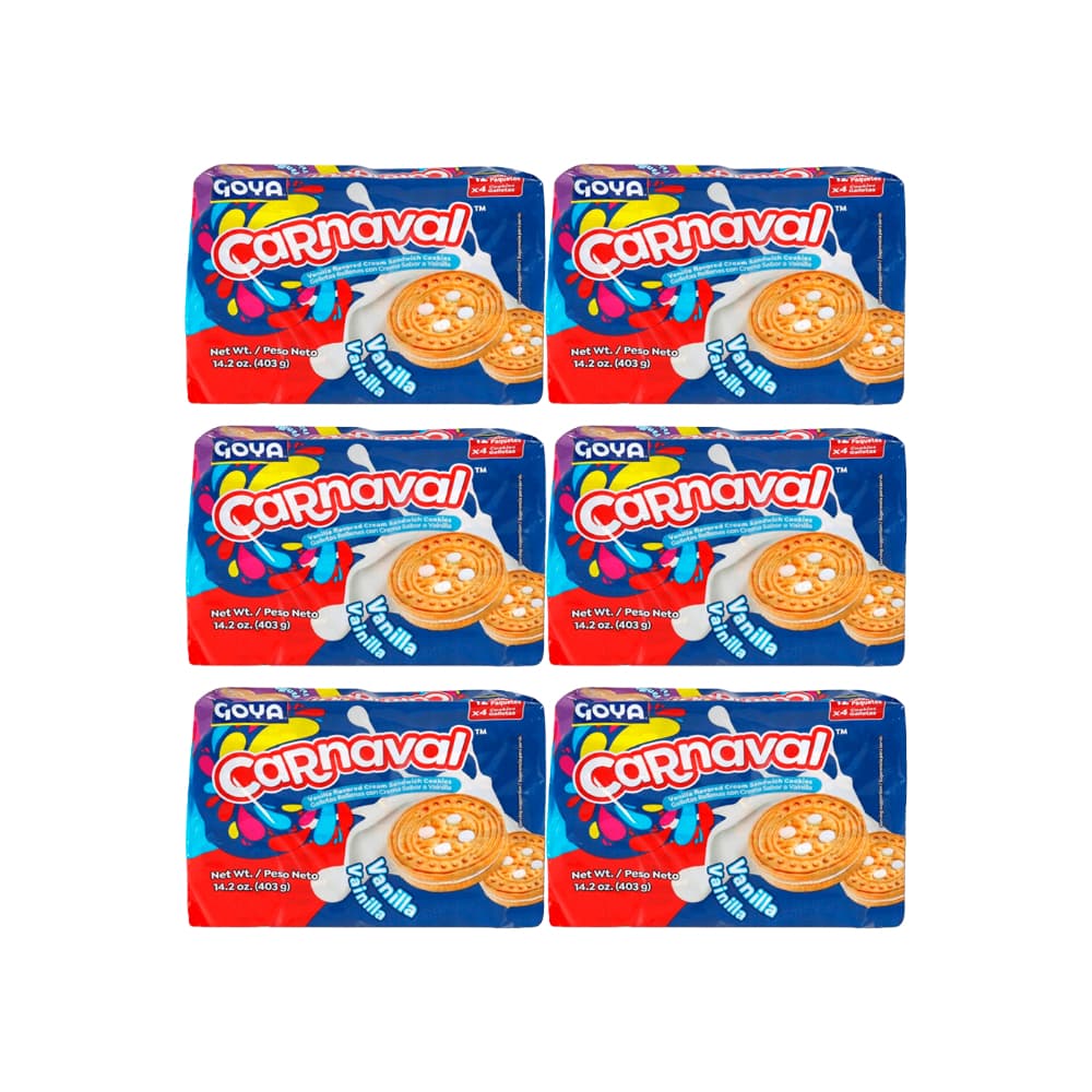 Galletas rellenas con crema sabor a vainilla Carnaval Goya (6 x 403 g/ 14.2 oz) - Imagen 1