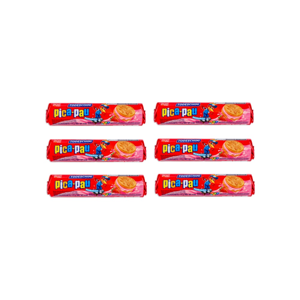 Galletas de vainilla con relleno sabor a fresa Pica Pau Todeschini (6 x 115 g / 4 oz) - Imagen 1