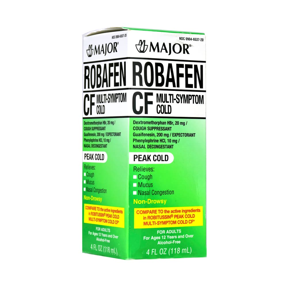 Robafen CF. Dextrometorfano bromidrato 20 mg + Guaifenesina 200 mg + Fenilefrina 10 mg Major (118 ml / 4 fl oz) - Imagen 1