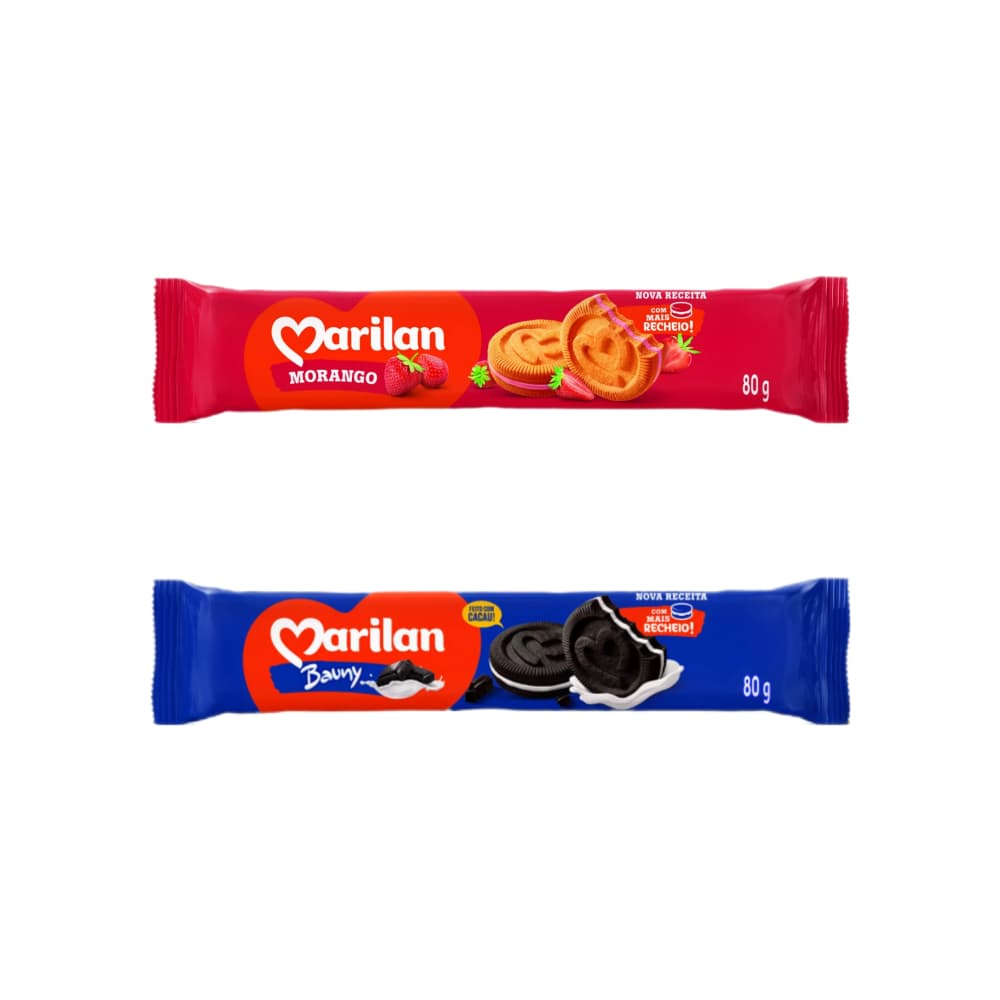 Combo galleta dulce sabor chocolate con relleno sabor a vainilla Marilan (80 g / 2.82 oz)+galleta dulce sabor chocolate con relleno sabor a fresa Marilan (80 g / 2.82 oz) - Imagen 1