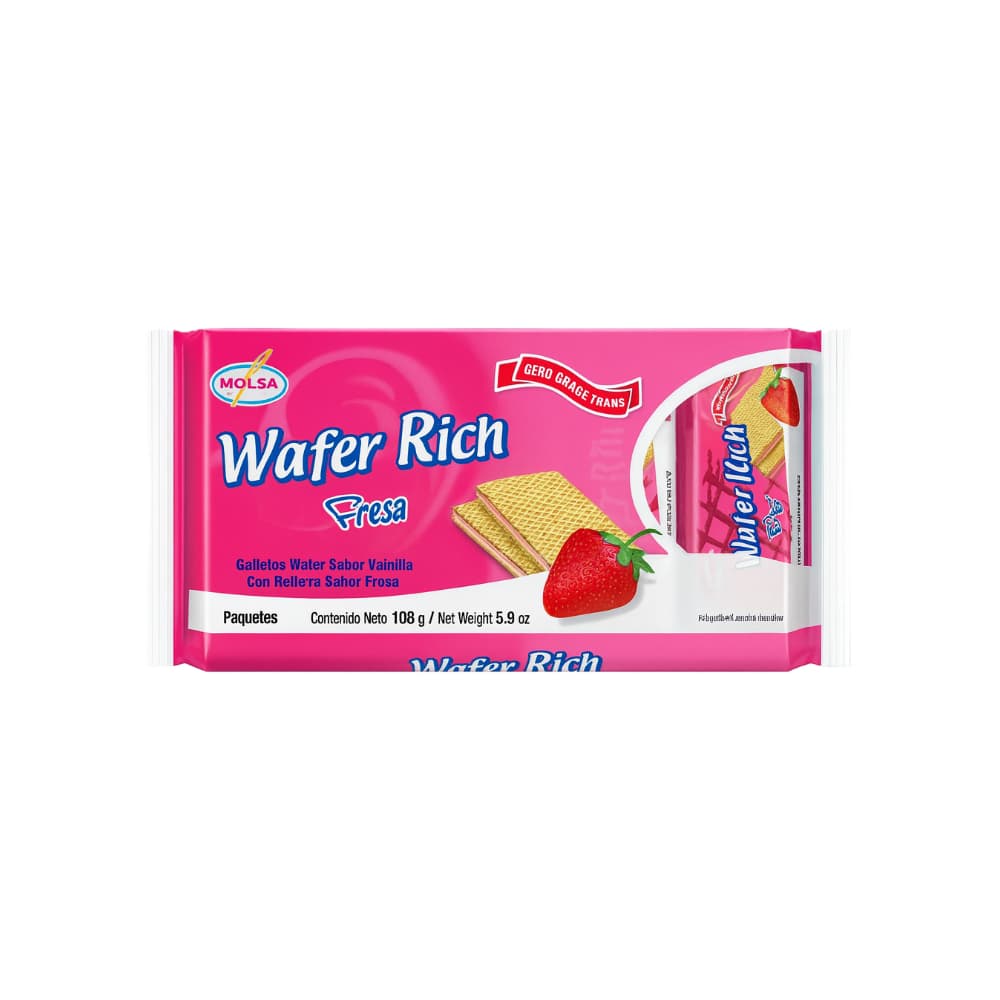 Galletas wafer sabor vainilla con relleno sabor fresa Molsa (168 g / 5.9 oz) - Imagen 1