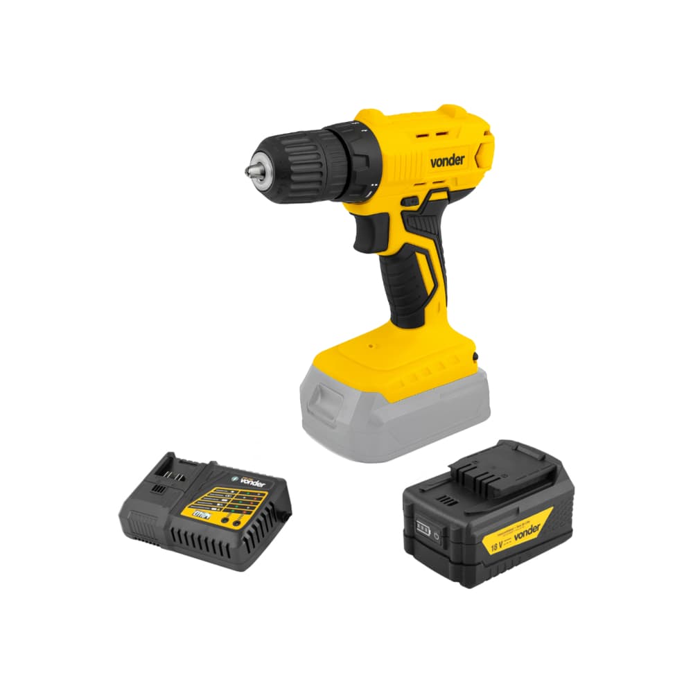 Taladro atornillador inalámbrico de 3/8'' de 18 V IPFV1851 + Batería de 18 V IBV1850 + Cargador de batería rápido de 18 V ICBV1806 Vonder - Imagen 1