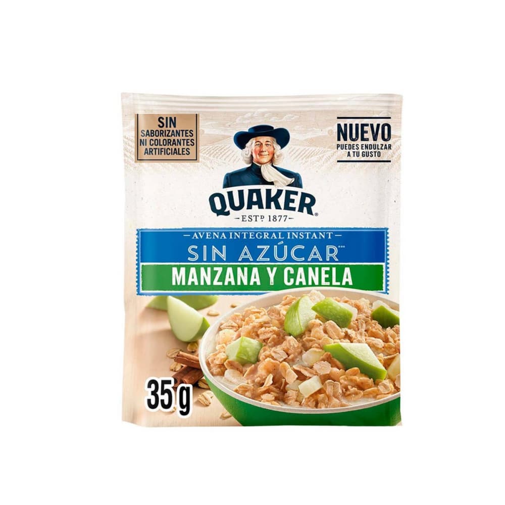 Cereal de avena integral sin azúcar sabor manzana y canela Quaker (35 g / 1.23 oz) - Imagen 1