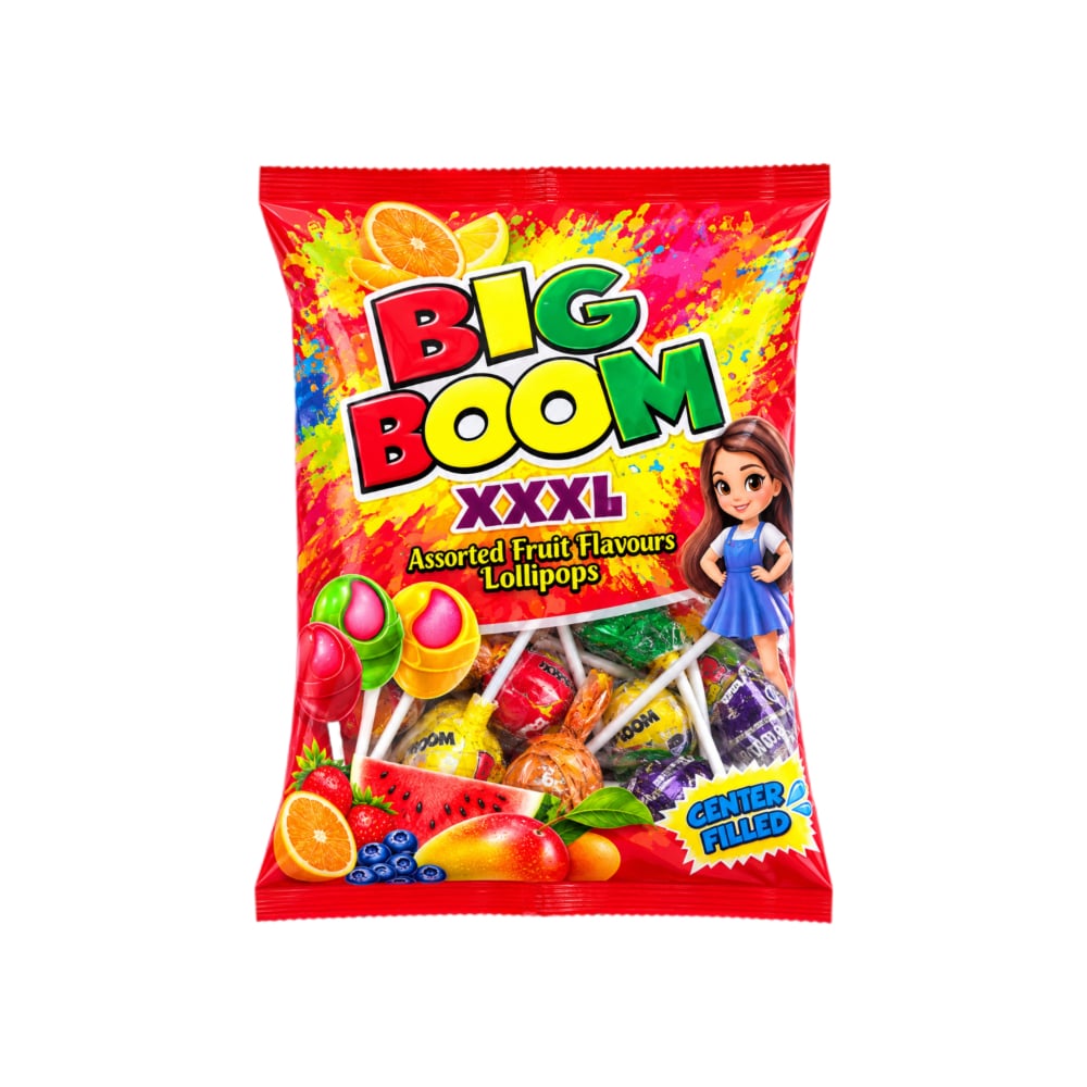 Chupa chupa XXXL de sabores frutales Big Boom (1.25 kg / 2.75 lb) - Imagen 1
