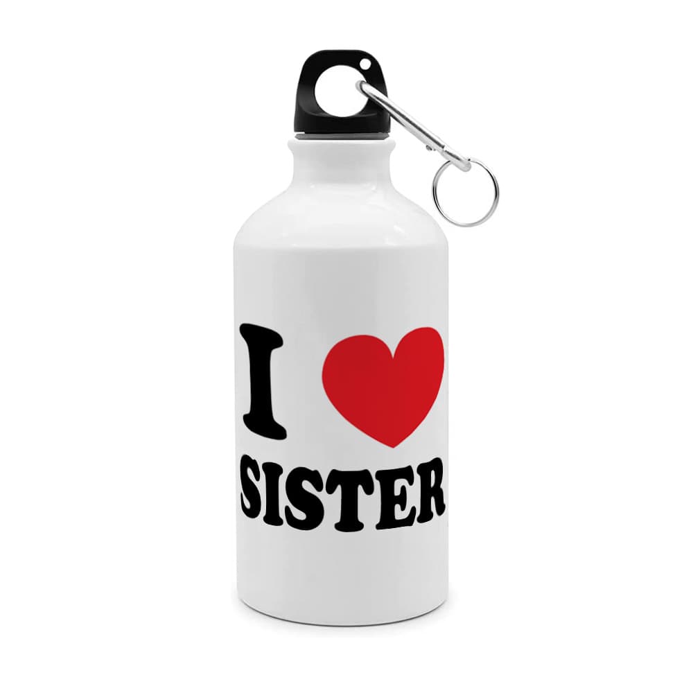 Botella blanca de aluminio con frase impresa I love sister - Imagen 1