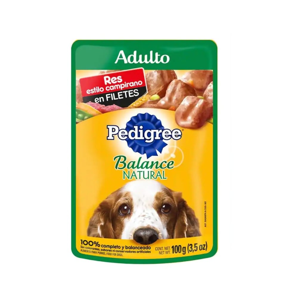 Comida para perros adulto sabor res en estilo compirano en filetes Pedigree (100 g / 3.5 oz) - Imagen 1