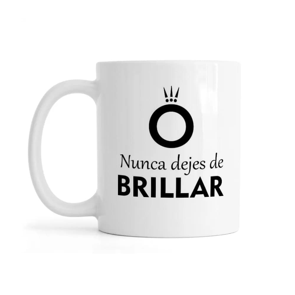 Jarra blanca de cerámica con frase impresa Nunca dejes de brillar - Imagen 1