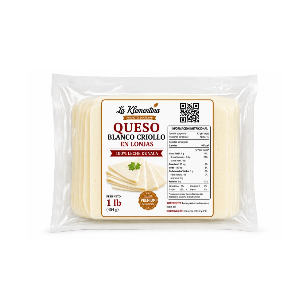 Queso blanco criollo en lonjas La Klementina (454 g / 1 lb) - Imagen 1