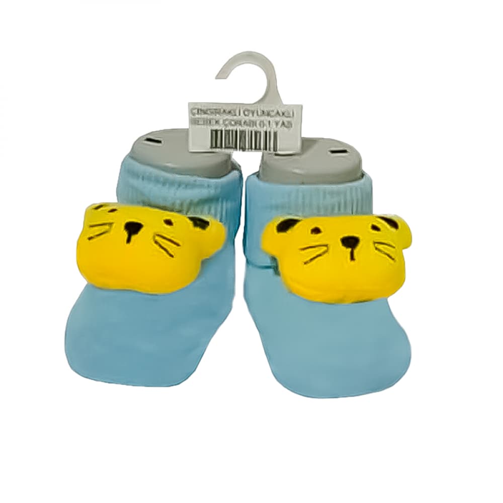 Par de calcetines de color azul con sonajero de peluche para bebé Ayaydin Miroglio - Imagen 1