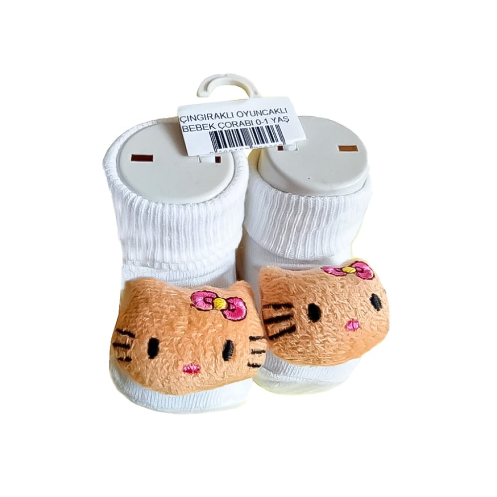 Par de calcetines de color blanco con sonajero de peluche para bebé Ayaydin Miroglio - Imagen 1